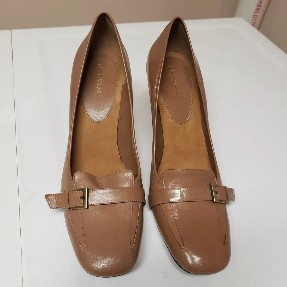 Nine West Penny Loafer Patent Leather Shoes Milk Chocolate Sz 10M PO Excel
